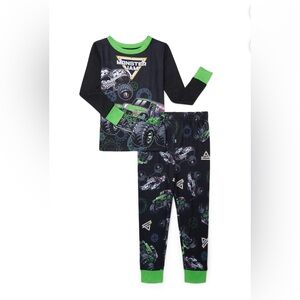 NWT Monster Jam Boys Pajama Set Size 4 Black Green Monster Truck 2PC